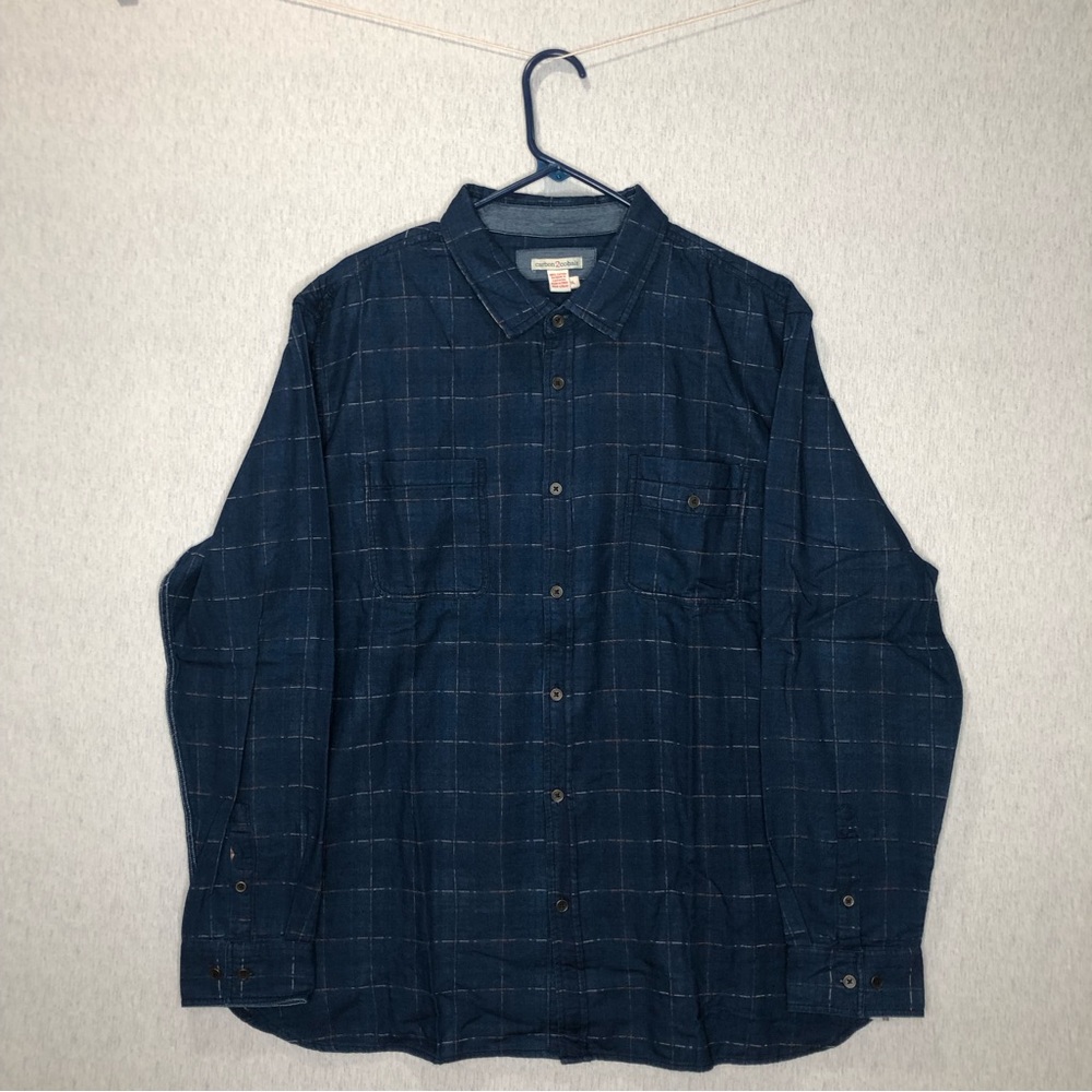 Carbon 2 Cobalt Double Cloth Shirt Men XL Blue Windowpane Button Up Plaid Lining